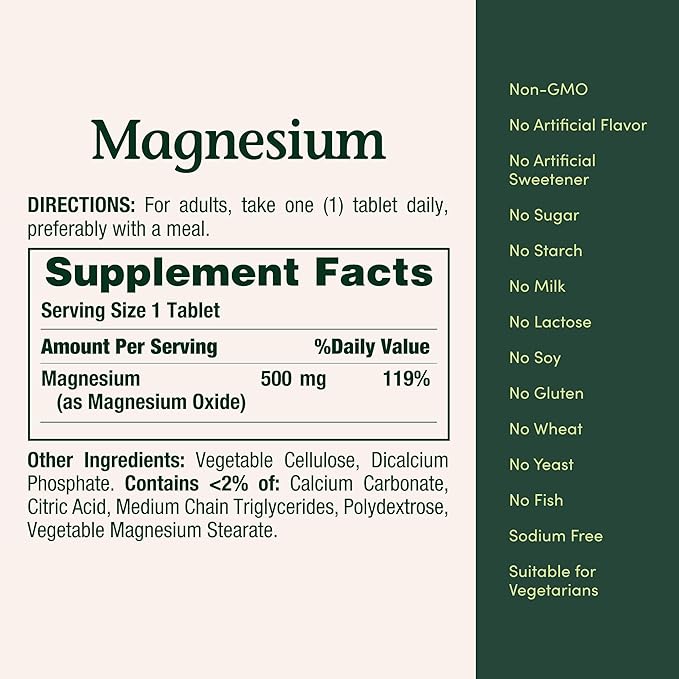 Nature's Bounty Magnesium Supplements - Magnesium 500 Mg Tablets for Bone & Muscle Health, 200 Count (Pack of 1)