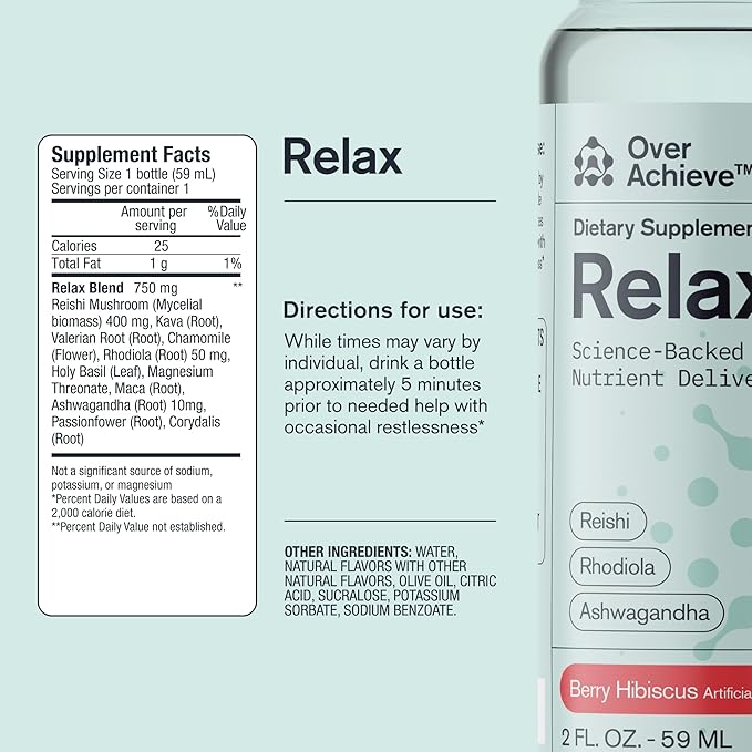 Supplement Variety Pack with Advanced Nanoscience Technology, 12 Pack, Stress Calming Relax Drink, Sleep Aid Drink, Mushroom Supplement Drink, 2 oz Shot