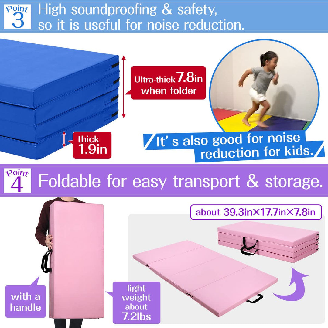 KaRaDaStyle Gymnastics Mat Folding Stretch Mats 71"x39"x2" Exercise Muscle Training Children Play Horizontal Bar Mat Yoga Sports Soundproof Home Use (Brown/4-fold)