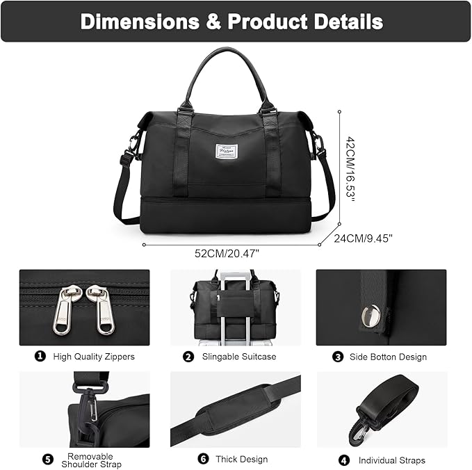 Travel Duffel Bag,Sports Tote Gym Bag,Shoulder Weekender Overnight Bag for Women