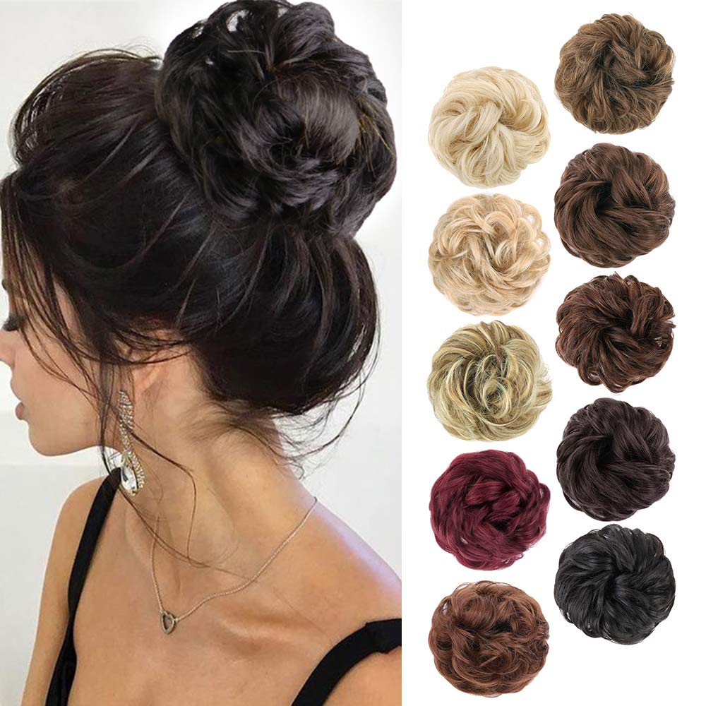 Morica 1Pcs Messy Hair Bun Hair Scrunchies Extension Curly Wavy Messy Synthetic Chignon For Women (2#(Natural Black))
