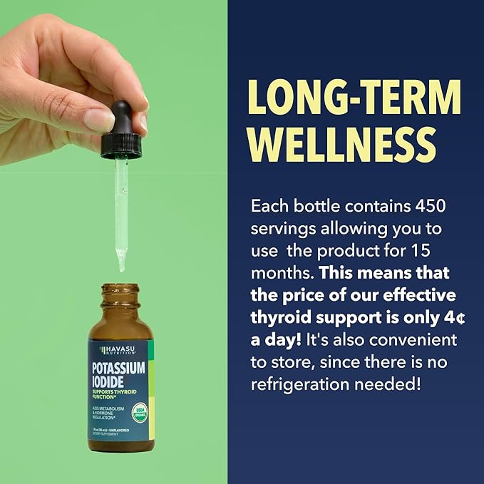 Iodine Liquid Drops - USDA Organic Potassium Iodide Supplement for Thyroid Health, Hormone Balance, and Metabolism Support - 1-Year Supply - Vegan, Non-GMO Gluten-Free - Unflavored, 1 Fl Oz