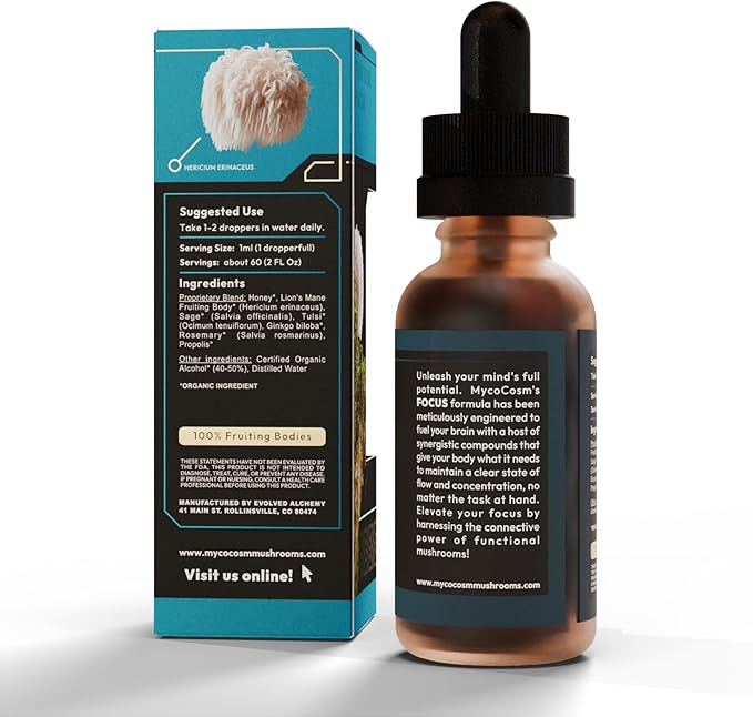 Lion's Mane Mushroom Supplement - Mushroom Extract to Support Focus & Memory - Mushroom Drops - Brain Health - Non-GMO, Vegan, Lab Tested - 2Fl Oz 60 Servings