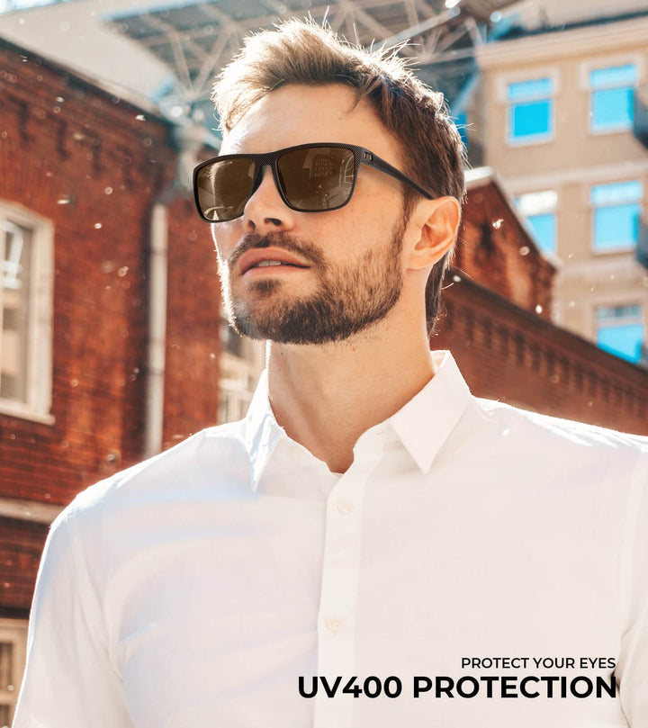 KALIYADI Polarized Sunglasses Men, Lightweight Mens Sunglasses Polarized UV Protection Driving Fishing Golf (Black/Black/Brown)