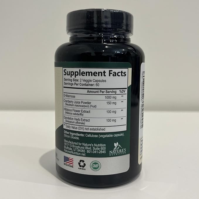 DMannose Pills with Cranberry 1350mg Advanced Formula - Effective Natural Bladder, Urinary Tract Health Support, Flush Impurities - D Mannose Supplements for Women & Men, Non-GMO, Vegan - 120 Capsules