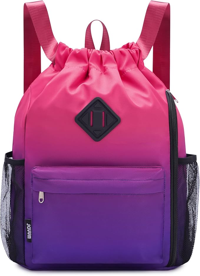 WANDF Drawstring Backpack Sports Gym Bag with Shoes Compartment, Water-Resistant String Backpack Cinch for Women Men (Small,Rose Gradient)