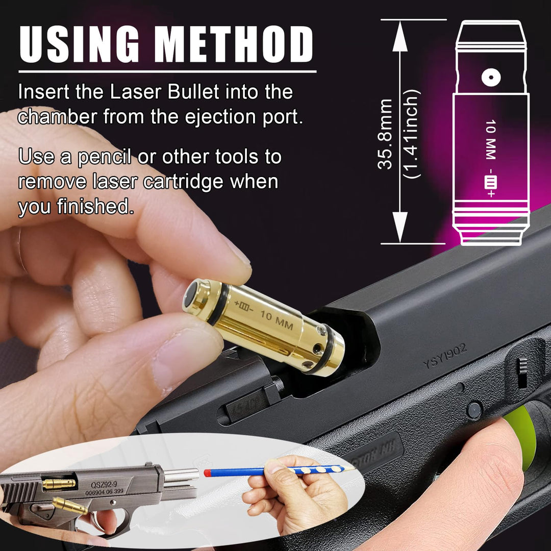 Angeebin Laser Training Cartridge for 10MM Suitable for Dry Fire Training and Boresighting Sight, Red Laser Bullet with Spare Accessories (10mm)