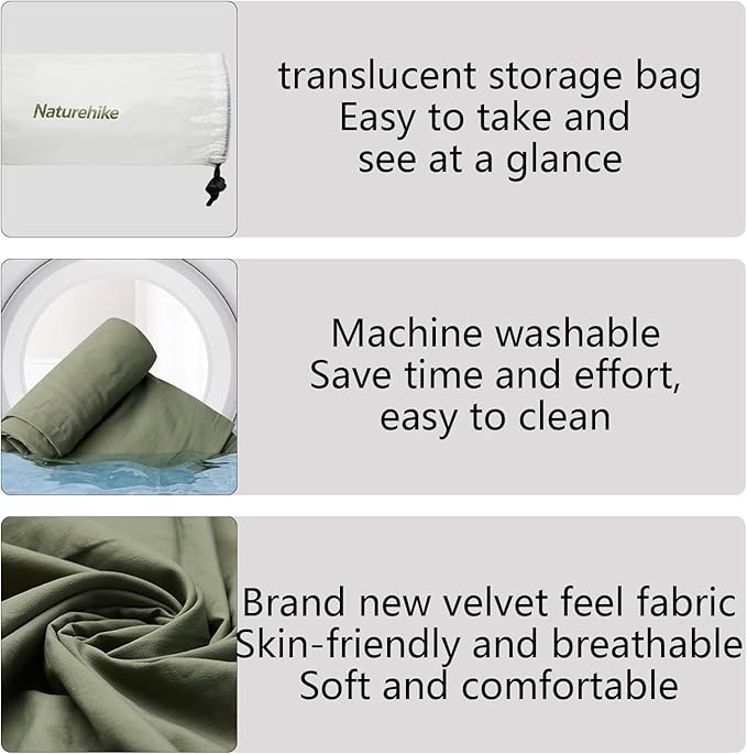 Naturehike Sleeping Bag Liner Ultra-Light 4.51oz - Adult Sleep Sack & Travel Sleep Sack Travel Sheets & Camping Sheet for Backpacking, Hotel, Hostels, Comfy & Easy Care, Full-Length