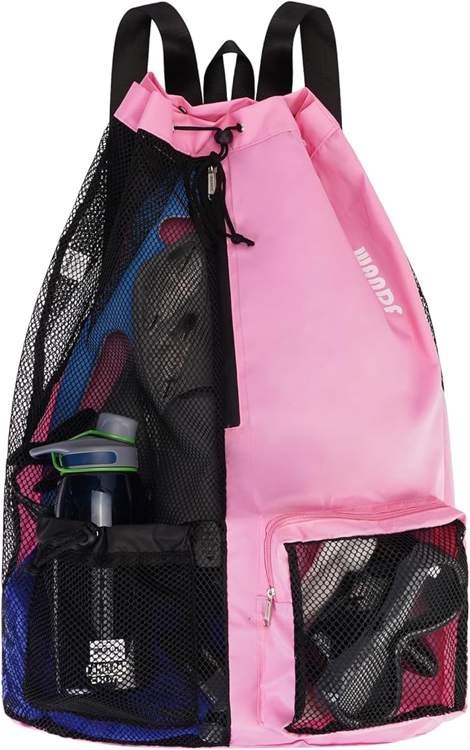 WANDF Swim Bag Mesh Drawstring Backpack with Wet Pocket for Swimming, Gym, and Workout Gear