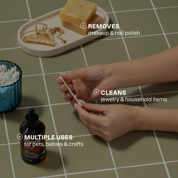 Cliganic Organic Cotton Swabs, 500 Count - 100% Pure Natural Cotton, Chlorine-Free Hypoallergenic, Soft, Gentle & Absorbent Buds