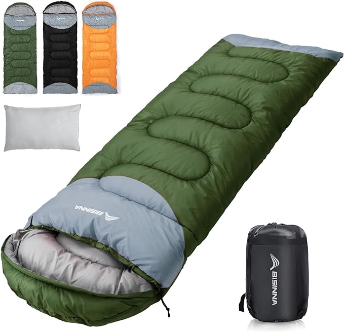 BISINNA 0 Degree Winter Sleeping Bags(480GSM) for Adults-Cold Weather Camping Sleeping Bag-Comfortable Warm Portable Sleeping Bags with Pillow Compression Sack for Backpacking Hiking Outdoor