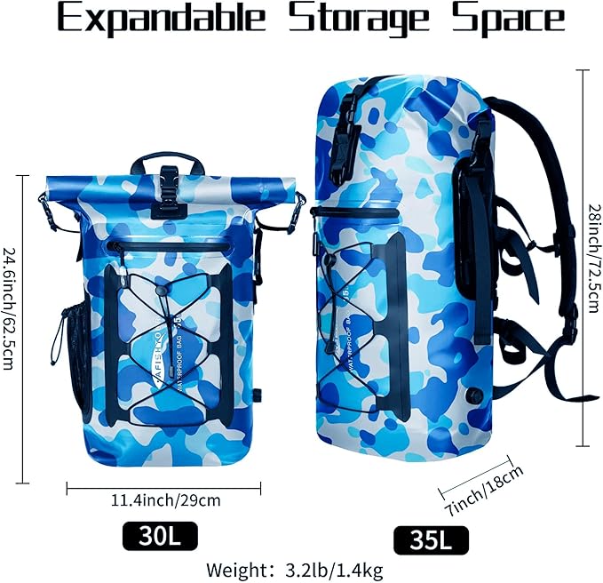 Waterproof Backpack for Men and Women - Roll-Top Floating Dry Bag Backpack for Kayaking, Rafting, Boating, Beach (Black)