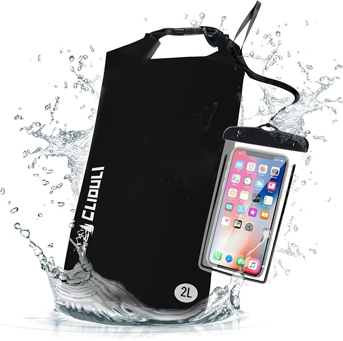 Waterproof Dry Bag,Roll Top Black Small Waterproof Backpack 2L/5L/10L/20L/30L/40L Floating Lightweight Bags for Kayaking, Boating, Fishing, Swimming Camping with Waterproof Phone Case