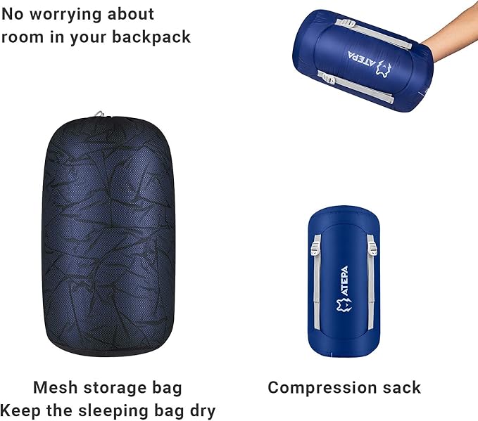 ATEPA Down Sleeping Bag for Adults, 650FP Ultralight 3 Season Compact Packable Sleeping Bag with Compression Sack for Camping Backpacking Hiking