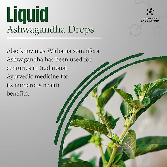 Ashwagandha Liquid Drops - Mood Support and Wellness Supplement - Natural Cortisol Manager and Immune Booster - 2 fl oz