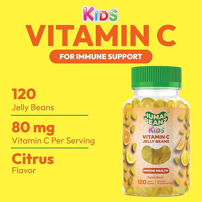 Vitamin C Jelly Bean Gummies for Kids, Immune Support Dietary Supplements, Vegetarian, 120 Citrus Blast Jelly Beans, Kosher