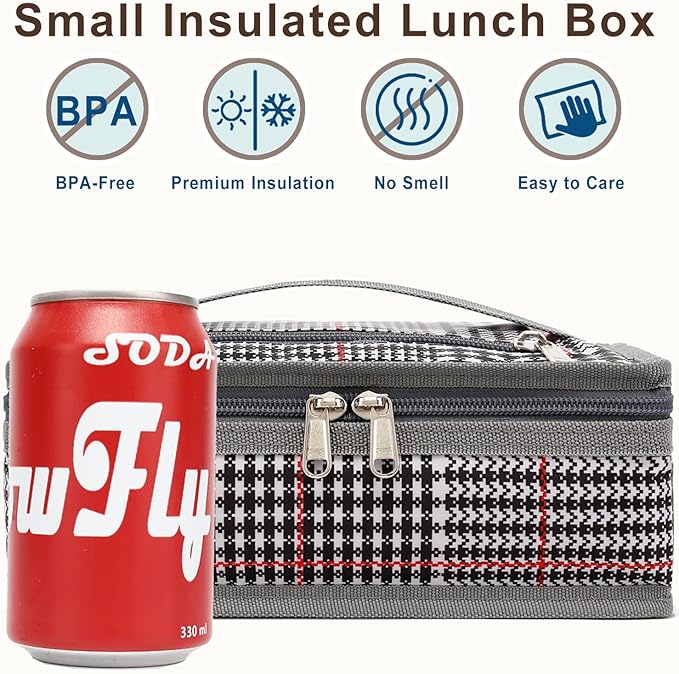 FlowFly Small Insulated Lunch box Portable Soft Bag Mini Cooler Thermal Meal Tote Kit with Handle for Work & School (W&B)