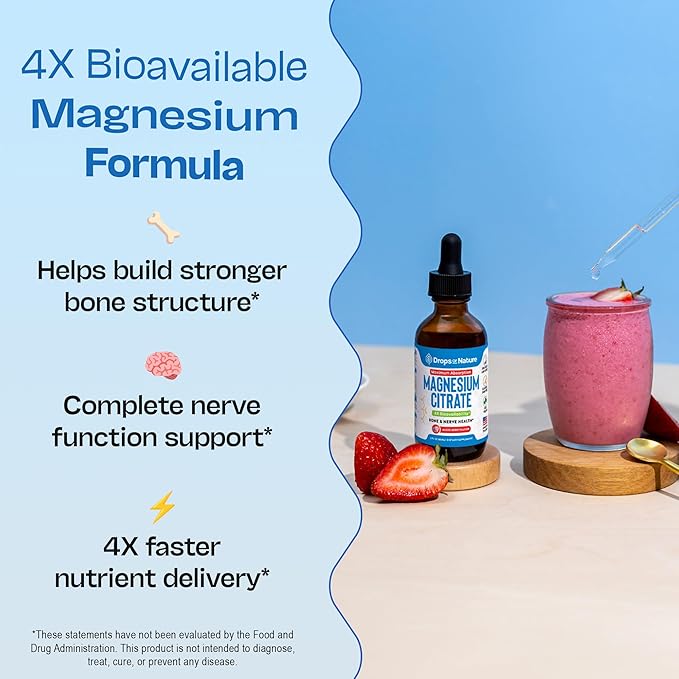 Magnesium Citrate Liquid Supplement – Bioavailable 150 mg Magnesium Supplement – Vegan, Faster Absorption than Citrate Capsules & Pills – Contains Heart & Nerve Nourishing Minerals (Mixed Berry, 60mL)