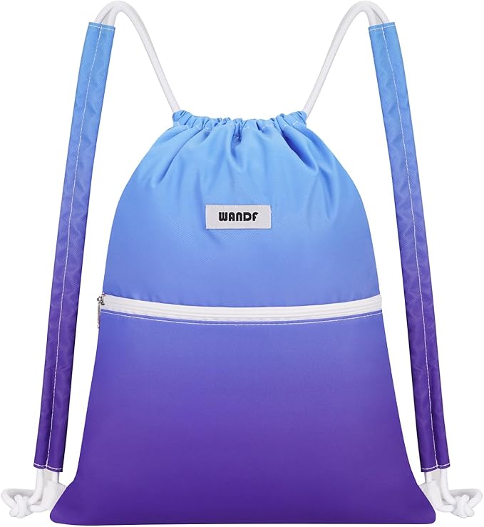 WANDF Drawstring Backpack Sports Gym Bag with Shoulder Pads Water Resistant String Cinch Bag for Women Men (Blue Gradient)