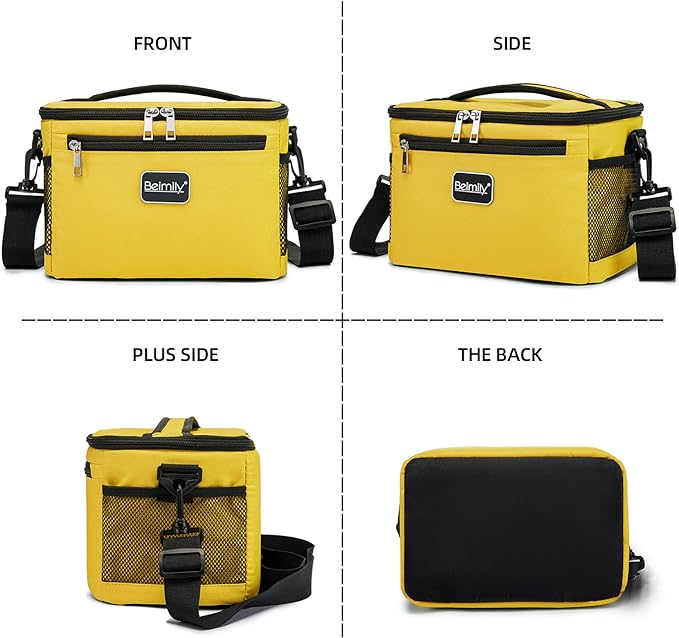 BEIMILY Lunch Box for Men/Women,Small Insulated Lunch Bag Tote,Small Lunch Bag for Work,Adult Lunch Box,Reusable Leakproof Soft Cooler Bag with Adjustable Shoulder Strap (Yellow)