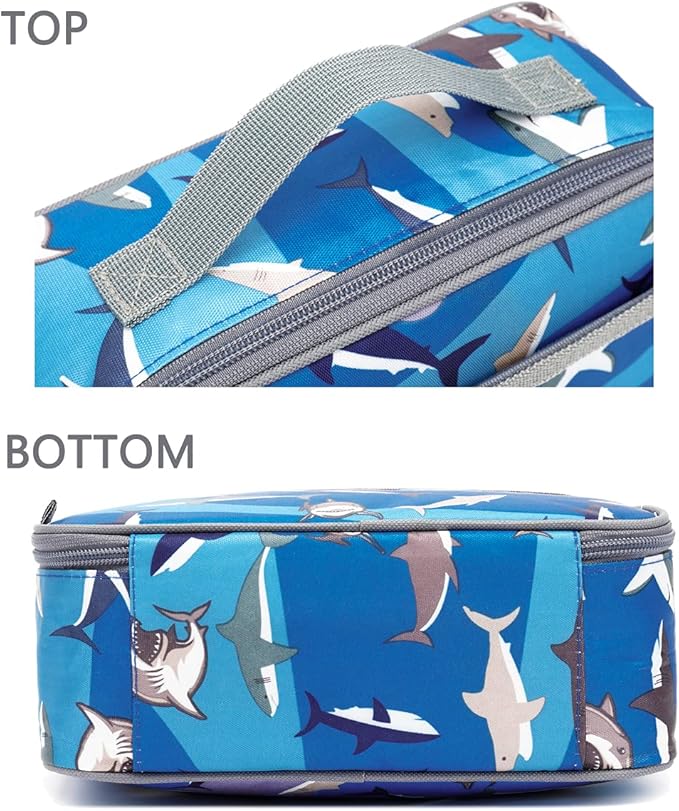 FlowFly Kids Lunch box Insulated Soft Bag Mini Cooler Back to School Thermal Meal Tote Kit for Girls, Boys, Shark