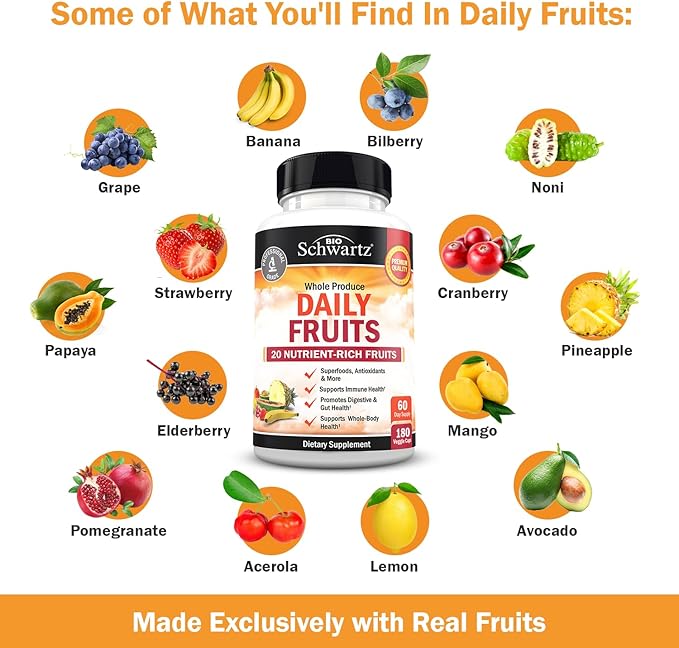BioSchwartz Daily Fruits and Veggies Supplement for Women and Men (2 Month Supply) Plus Vitamin B Complex with Vitamin C (2 Month Supply)