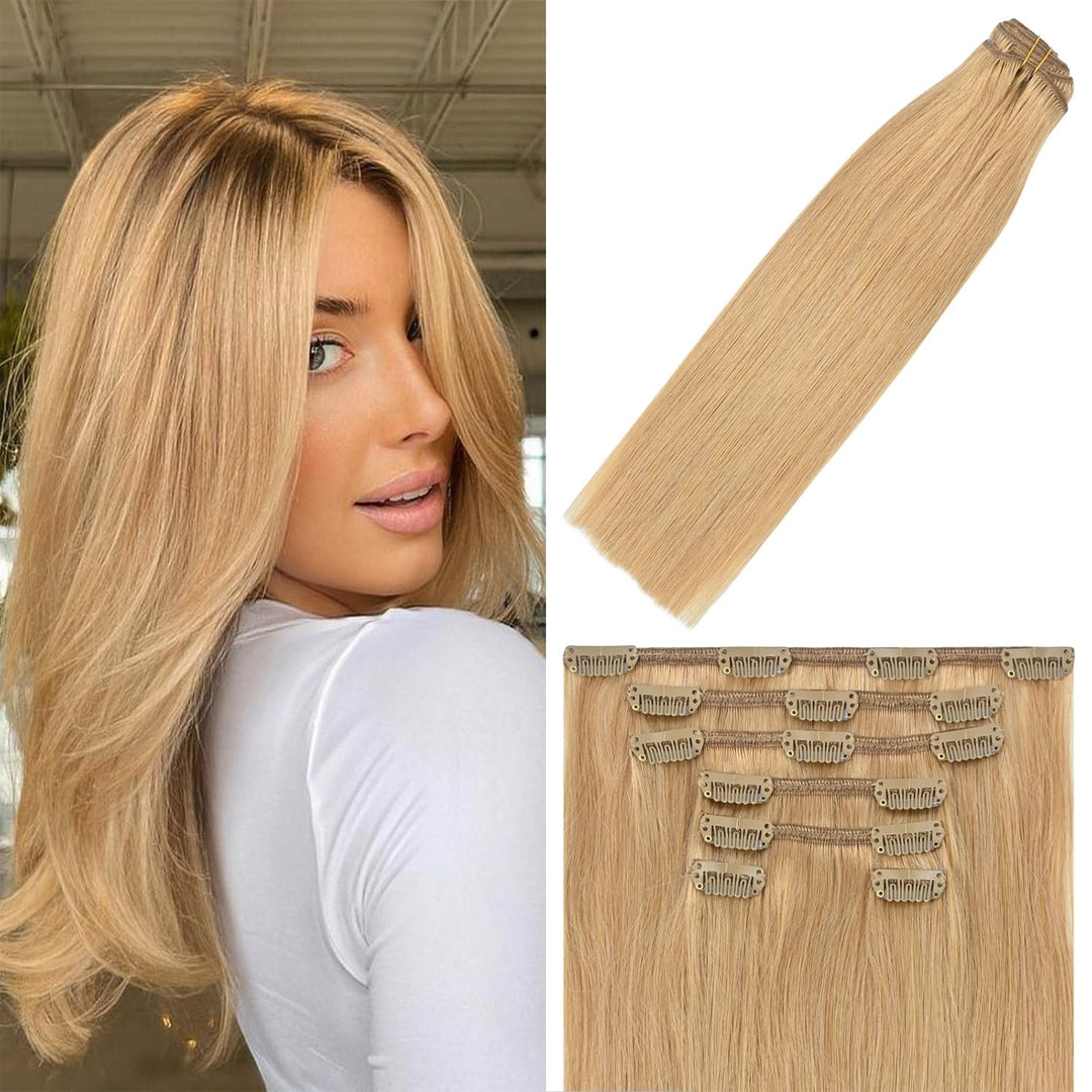 Windtouch Clip In Hair Extensions Human Hair Honey Blonde 18Inch 70G #27 7Pcs Blonde Hair Extensions