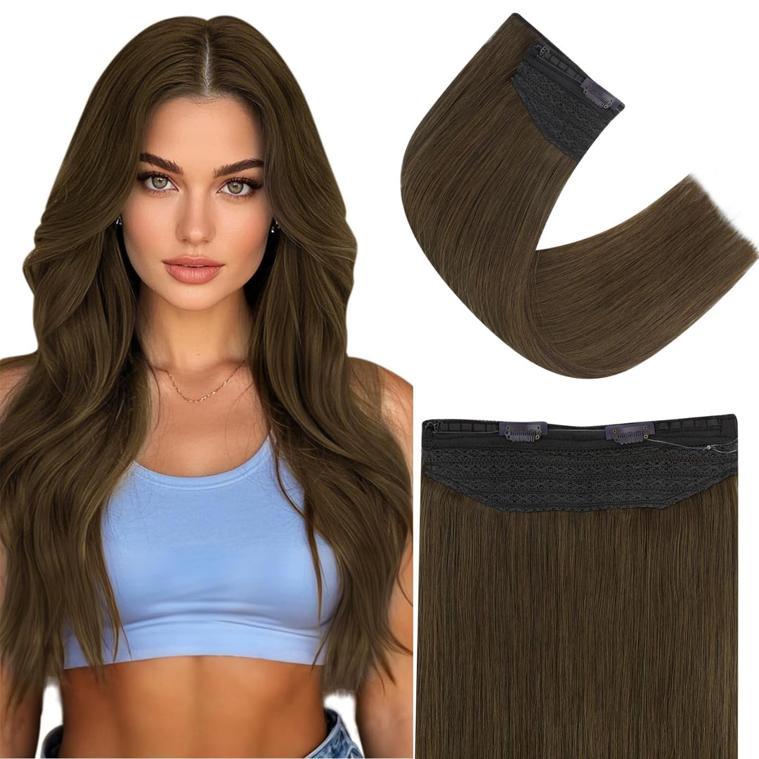 Easyouth Wire Hair Extensions Human Hair Brown Remy Human Hair Wire Extensions Medium Brown Softness Wire Real Hair Extensions F