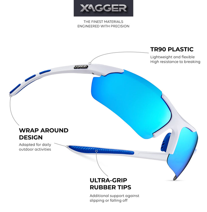 Xagger Polarized Wrap Around Sport Sunglasses for Men Women UV400 Baseball Softball Running Cycling Glasses
