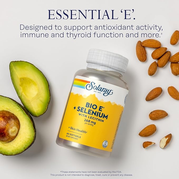 Bio Vitamin E 400 IU (268 mg) with Selenium 100 mcg and Lecithin - Thyroid Support, Antioxidant and Immune Support Supplement, High Absorption, Lab Verified, 60-Day Guarantee, 30 Servings, 60 Softgels