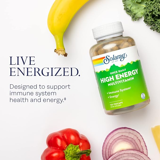 SOLARAY Once Daily High Energy Multivitamin for Women and Men - Energy Supplements - Immune Support w/Vitamin C, A, D and E, Vitamin B Complex, Trace Minerals, 60-Day Guarantee, 120 Serv, 120 VegCaps