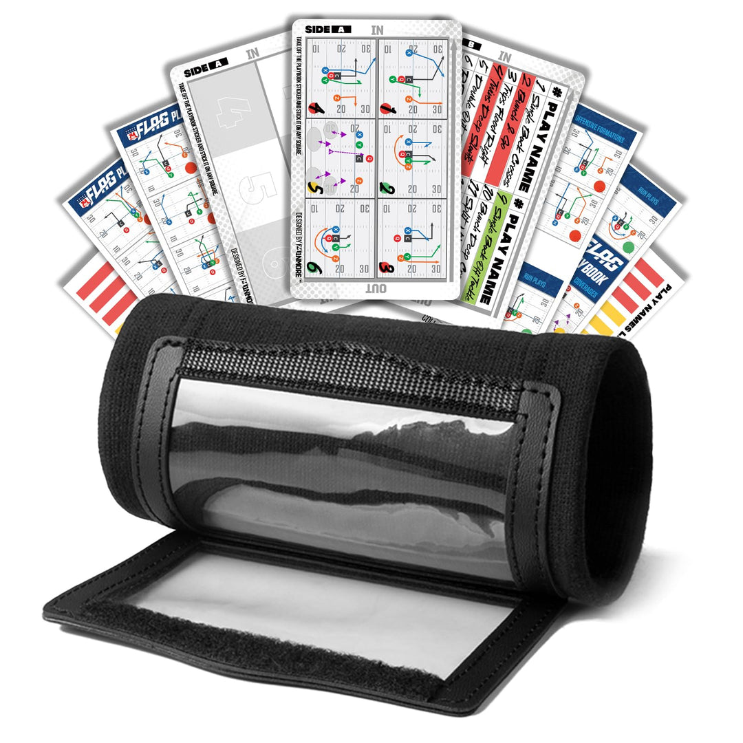 1NMORE Football Wristbands with Playbook System,Wrist Coach for Youth,Softball Wristbands with Tactics Stickers & Cards Black-1 Pack