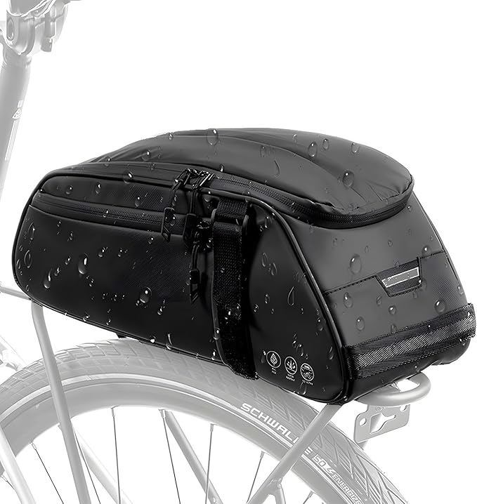 WOTOW Reflective Rear Rack Bag, Water Resistant Bike Saddle Panniers for Bicycles, 8L Trunk Cycling Back Seat Cargo Carrier Storage Pouch With Shoulder Strap for Travel Commute
