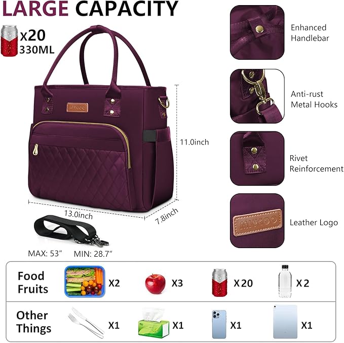 MIYCOO Lunch Bag Lunch Box Women - Leakproof Insulated Lunch Cooler Bag for Women - Large Lunch Tote Bags Adults, Purple