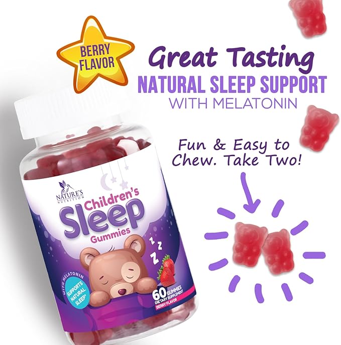 Kids Sleep Gummies 2mg - Children's Sleep Gummy with Melatonin, Non-Habit Forming, Works with Natural Sleep Cycle, Supports Peaceful, Restful Sleep, Calm & Drug-Free, Natural Berry Flavor, 60 Gummies
