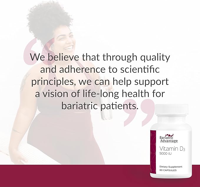 Bariatric Advantage Vitamin D3 5,000 IU - Bariatric Vitamin D Capsules - Water-Miscible - Bone Strength Support* - Easy Swallow Capsule - 180 Count