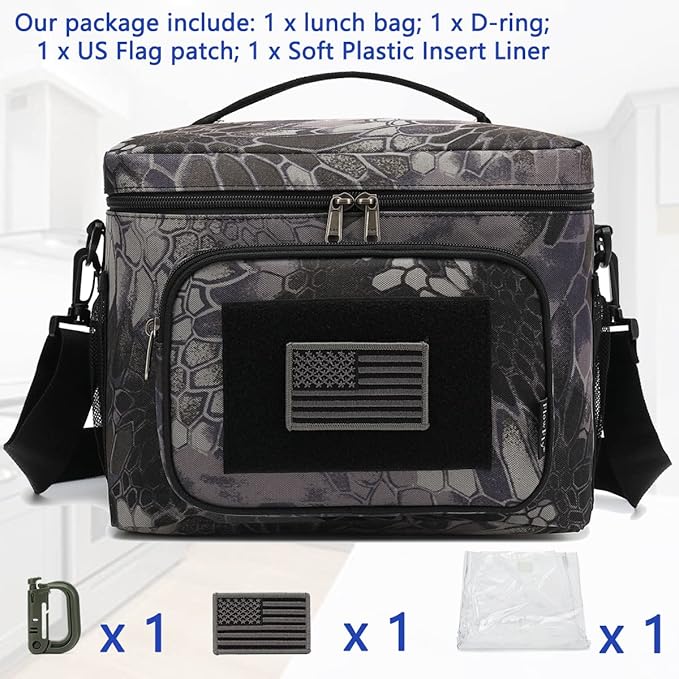 FlowFly Lunch Bag, Insulated Cooler, Thermal Lunch Box Tote with MOLLE/PALS Webbing, Adjustable Padded Shoulder Strap, for Tactical Men Women Adults and Boys Girls Kids (Typhon, Large)