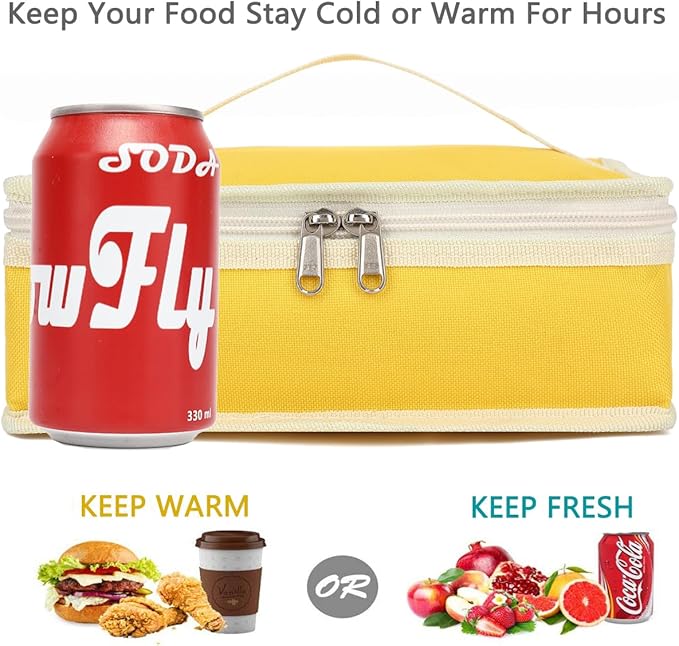 FlowFly Small Insulated Lunch box Portable Soft Bag Mini Cooler Thermal Meal Tote Kit with Handle for Work & School, Bright Yellow