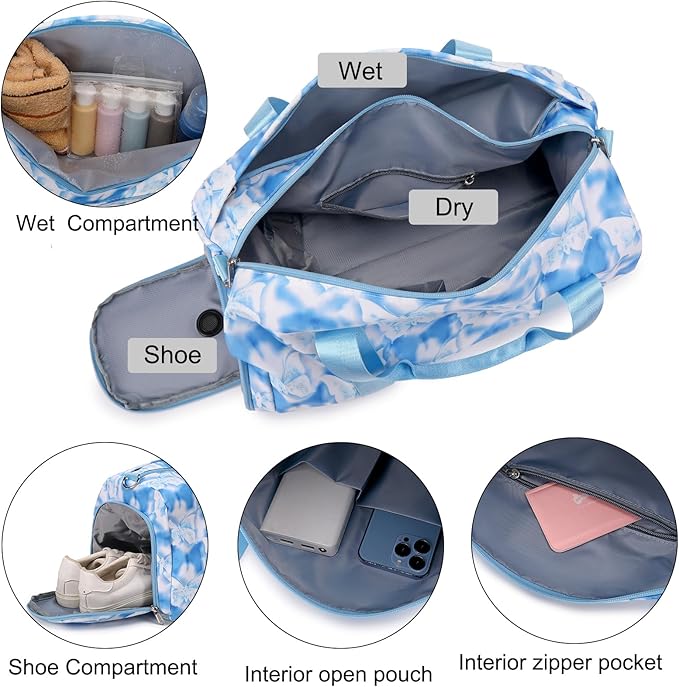 Butterfly Dance Duffel for Girls - Gymnastics & Overnight Bag with Shoe Compartments