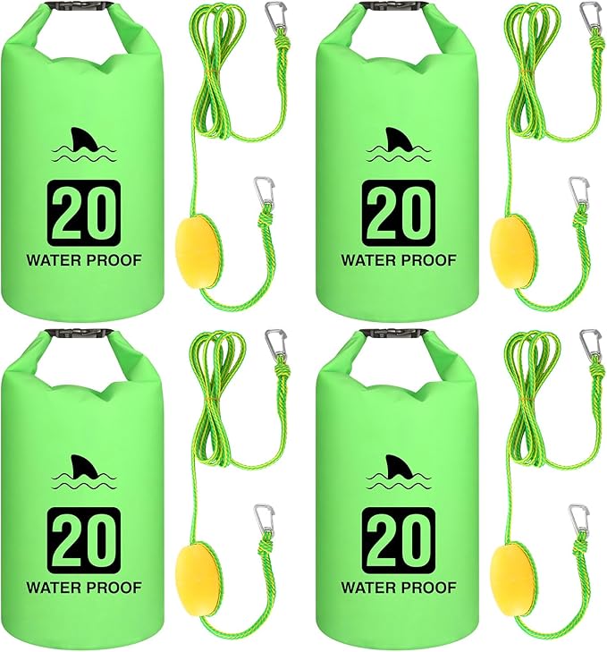 4 Set 2 in 1 Sand Anchor and Buoy Kit Floating Bag Kayak Anchor Waterproof Dry Bag for Lake Beach Boats Watercrafts Hiking Camping Water Sports Surfing Tubing Kayaking(Green)