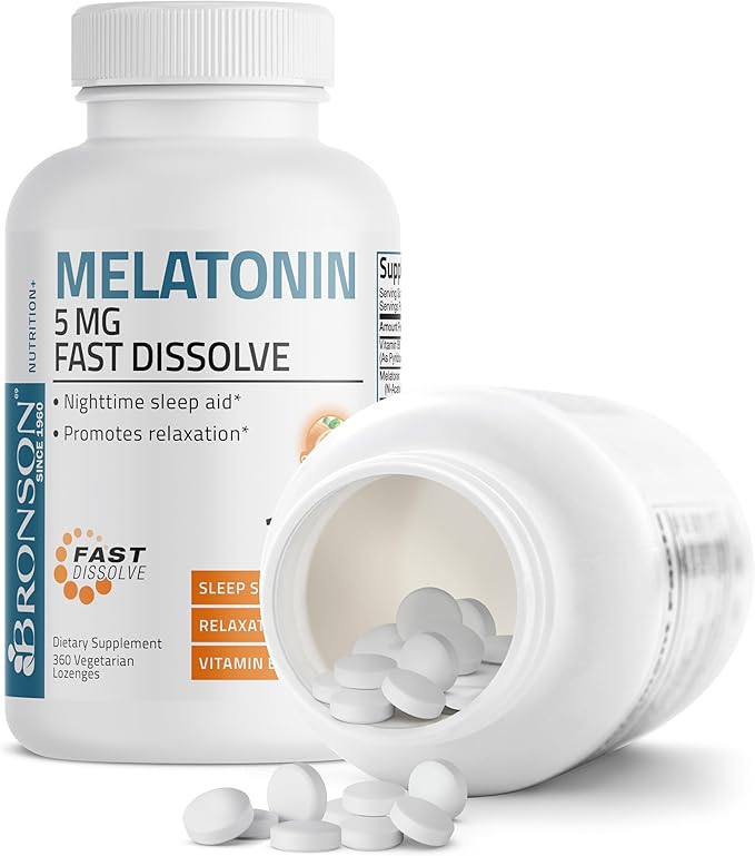 Bronson Melatonin 5mg Fast Dissolve Orange Flavor Tablets with Vitamin B6 - Promotes Relaxation, 360 Vegetarian Chewable Lozenges