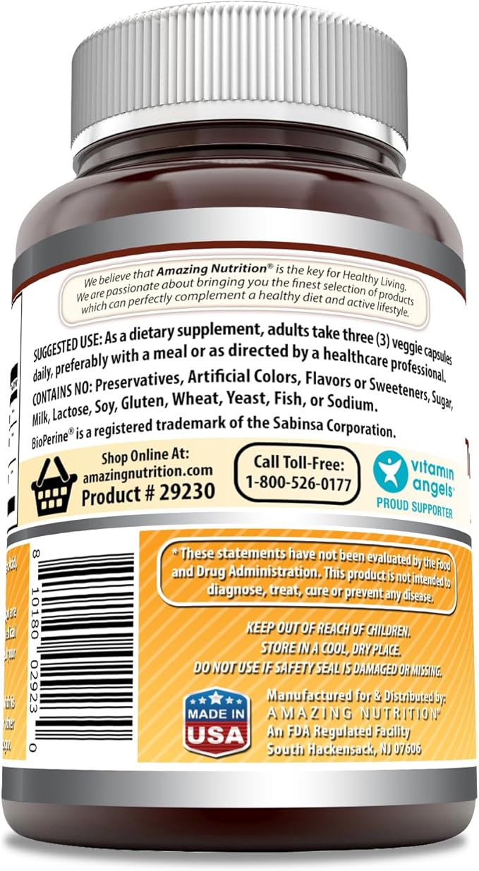 Amazing Formulas Turmeric Curcumin with Bioperine Supplement | 2250 Mg per Serving | Veggie Capsules | Non-GMO | Gluten-Free | Made in USA (1 Pack, 180 Count)