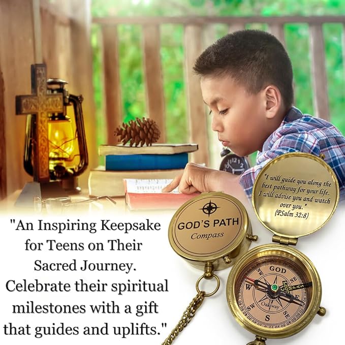 God's Path Compass – Communion & Confirmation Gift for Teenage Boys | Baptism Religious Gifts for Men, Christian, Catholic, Graduation | Sentimental & Inspirational Present – Greeting Card Included
