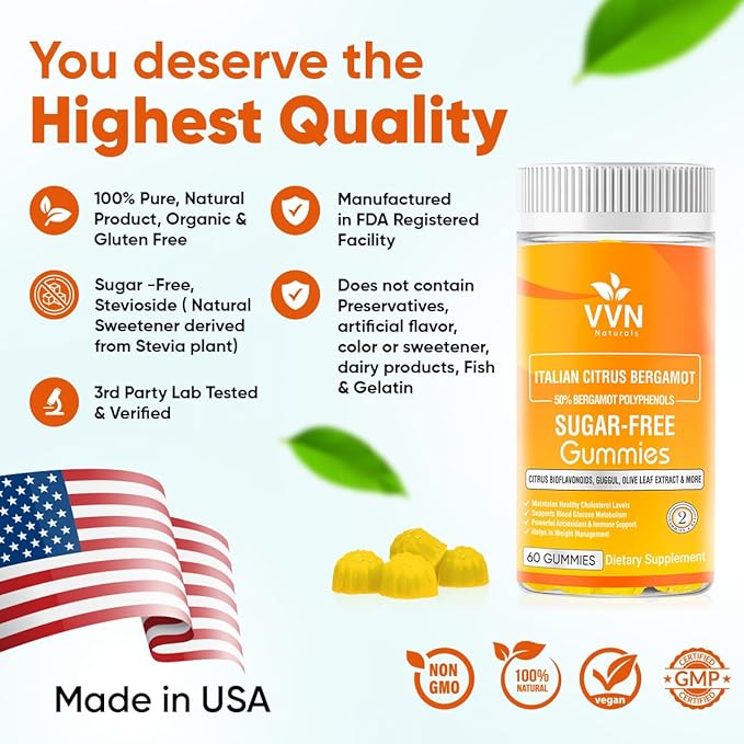 2900mg Citrus Bergamot Blend 25:1 Extract Gummies (Italy Sourced & Manufactured in USA) for Immune System Support & Healthy Aging with Guggul, Pine Bark & More | Sugar-Free, 60 ct.