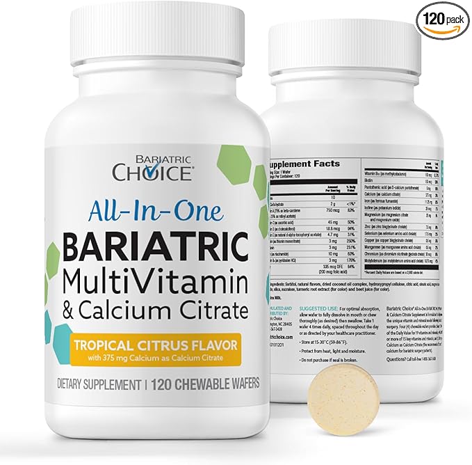 Bariatric Choice All-in-One Chewable Bariatric MultiVitamin with Iron & Calcium Citrate, Tropical Citrus (120ct)