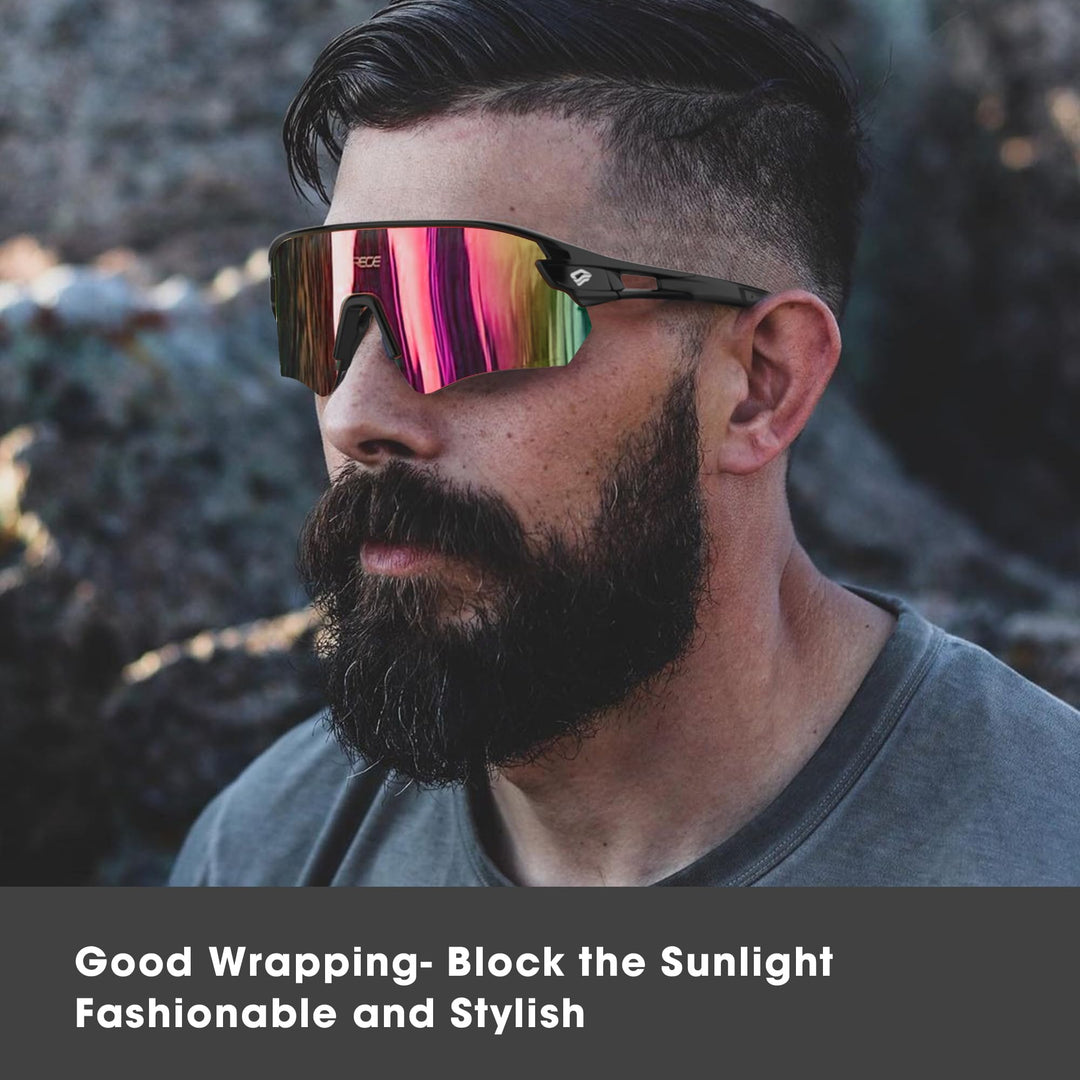 Sunglasses for Men Women Bike Cycling Fishing Running Driving Mountaineering Sports Sunglasses UV Protecting Non-Polarized Z87 TR02EV (Black Black&Golden REVO)