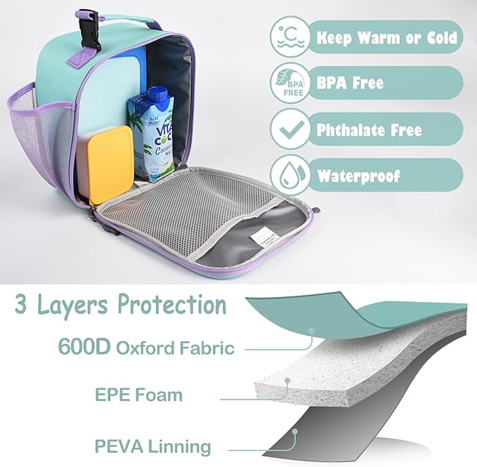 Lunch Box Kids,Premium Insulated Lunch Bag for Girls Boys,Soft Bag Mini Cooler Back to School Thermal Reusable Lunch Bag for Work School Picnic (Light Green)