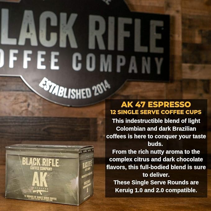 Black Rifle Coffee Company AK Espresso, Medium Roast K Cups, 12 Single Serve Coffee Pods