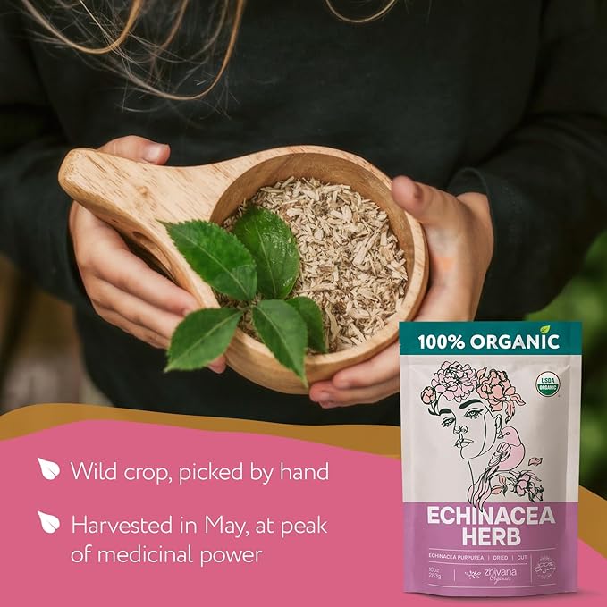 Echinacea Tea Organic (10oz.) – Echinacea Purpurea Herb Loose Leaf - Equinacea Organica - Body Defenses, Immune Support Tea