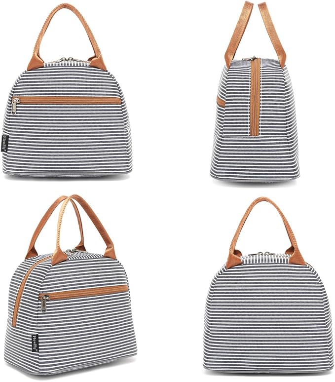 FlowFly Insulated Lunch Cooler Bag - Tote Bag Organizer for Women/Men, White & Black Stripe
